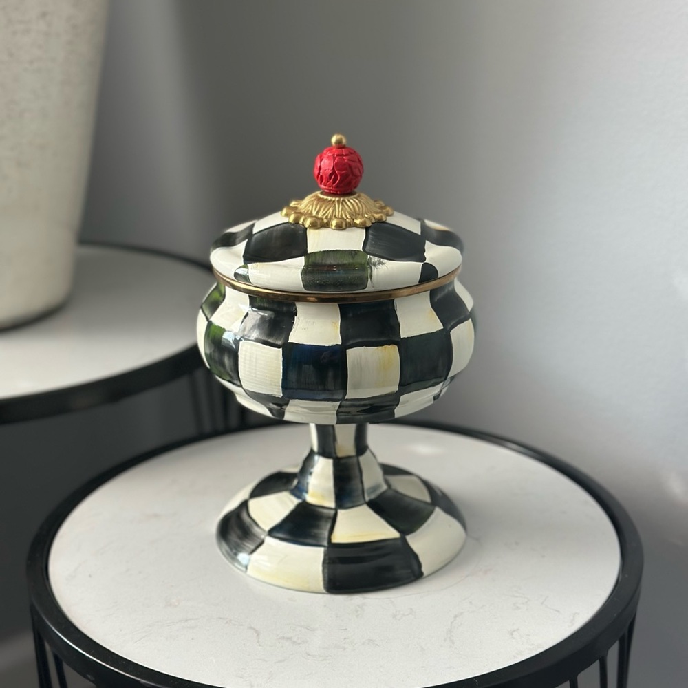 Checkered Pedestal Jar with Lid